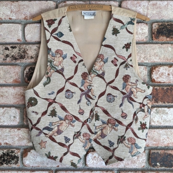 Mirrors Jackets & Blazers - 👼 Vintage Cross Stitch Christmas Vest Angels and Santas Vintage L, fits like 6